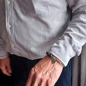 New men's rumbo chain with black lava stone bracelet